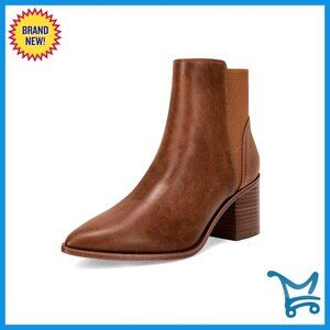Pointed Toe Ankle Boots Chunky Stacked Heel Slip On Chelsea Booties